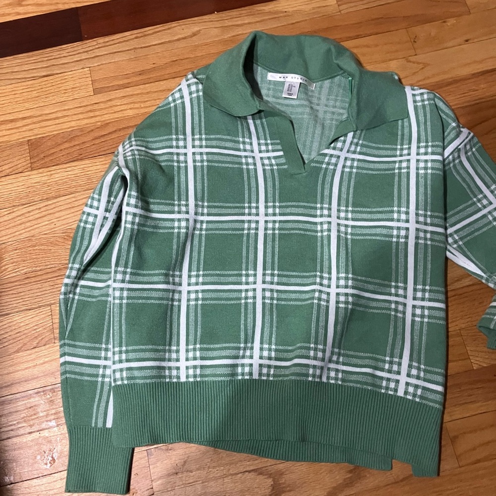 Green Plaid Collared Sweater